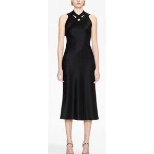 Off-White Satin Buckle Black Long MIDI Dress NWT 36 Retail: $1500